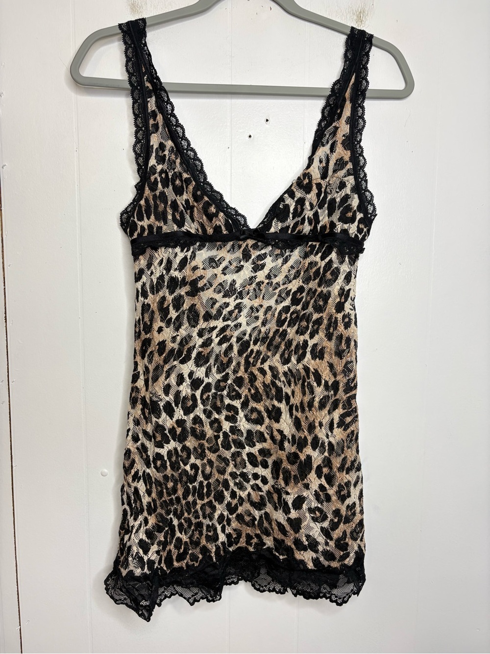 Victoria's Secret Leopard Print Lace-Trim Chemise in Black and Tan